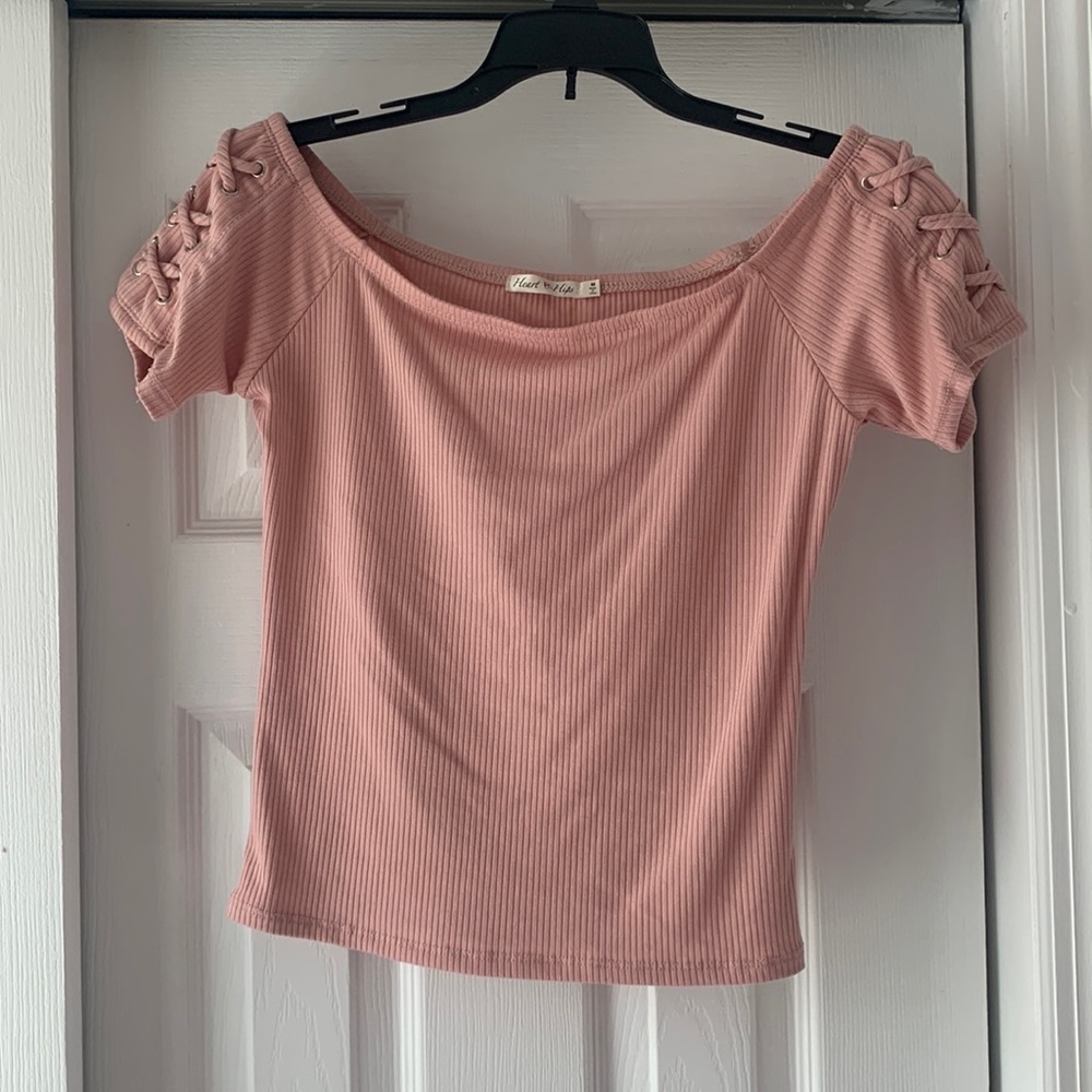Pink shirt sleeve top off the shoulder size medium